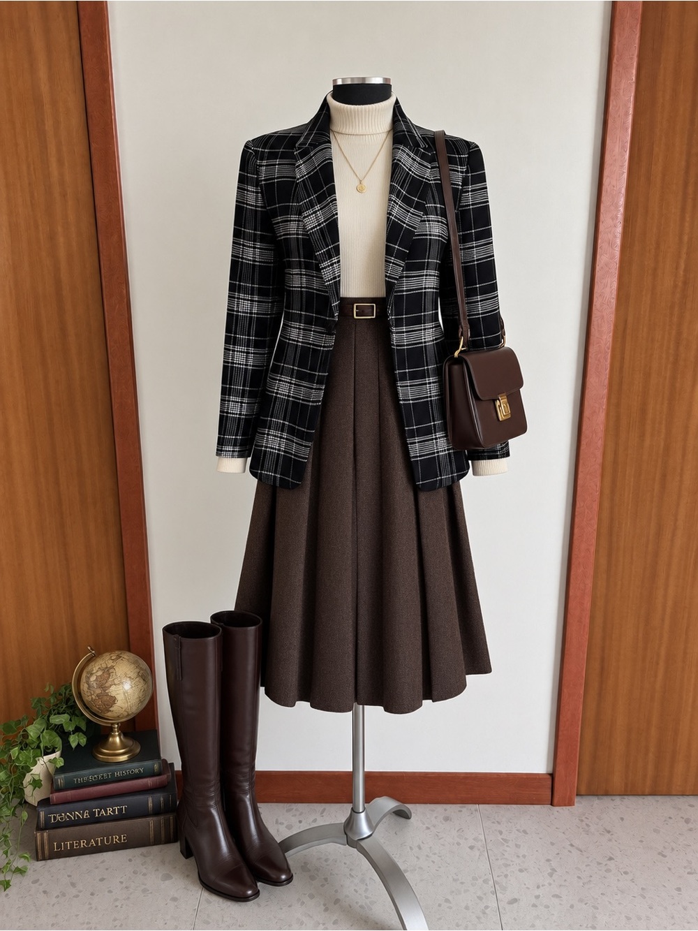 Vintage Le Chateau Y2K Dark Academia Black & White Plaid Blazer - Size Small